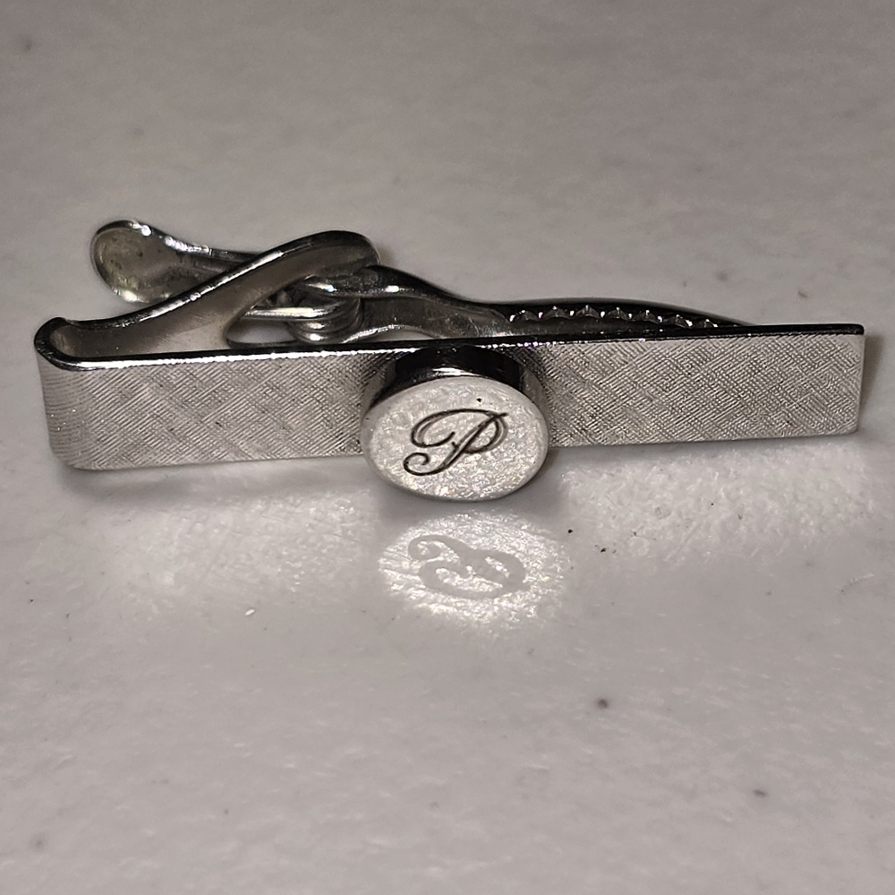 Insignia Letter P Silver Tone Tie Clip Vintage Tie Bar 18